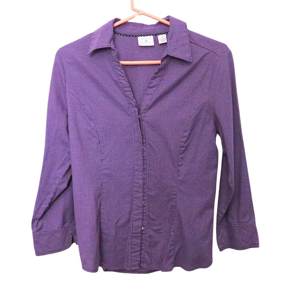 Riders by Lee Shirt Women Easy Care M Long Sleeved Purple Checked Button Up